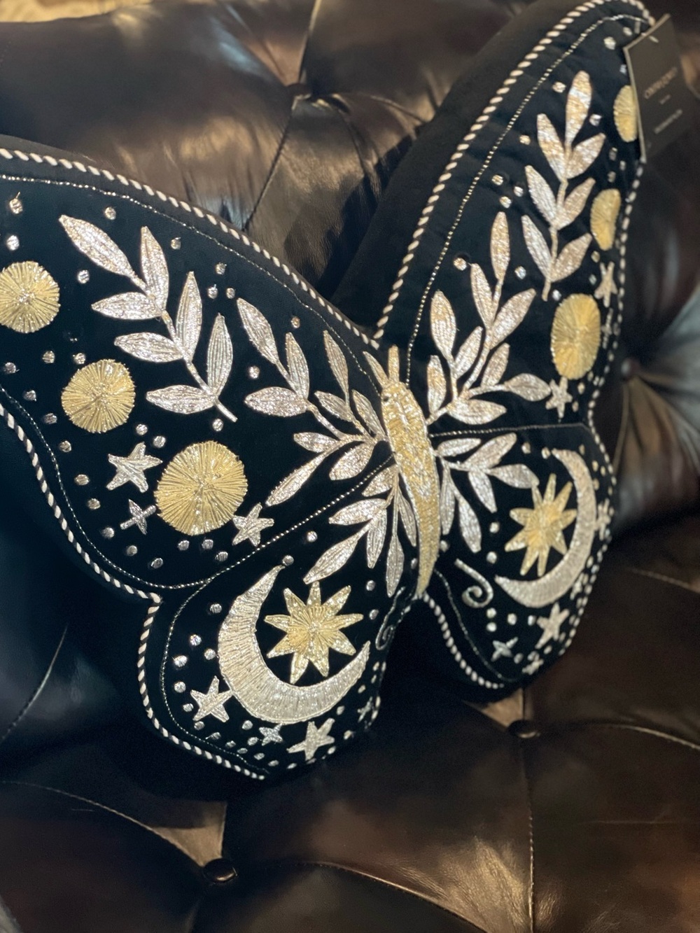 CYNTHIA ROWLEY NWT Butterfly Shaped Embroidered Celestial Accent Throw Pillow - Picture 2 of 14